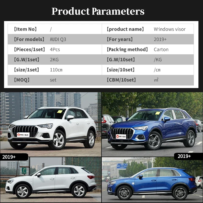 Лобовое стекло для Audi Q3 2019-2022, аксессуары, оконный козырек, защита от атмосферных воздействий, дверной козырек, вентиляционные шторы, дверной козырек, яркая полоса (art.: 3920ca8b6deba) - 3920ca8b6deba