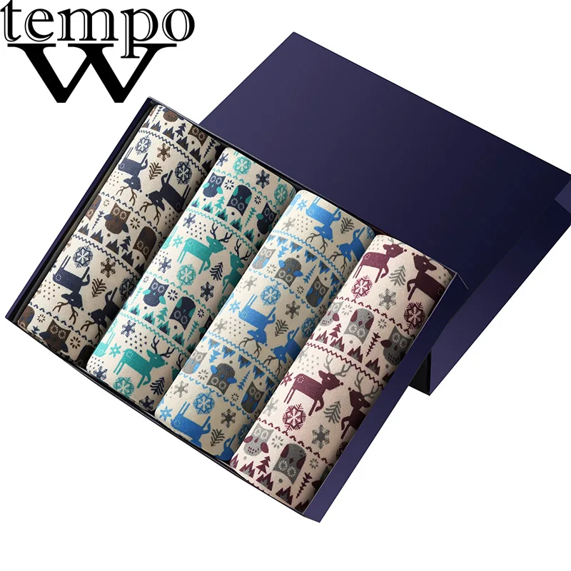 WTEMPO Fashion Men's Underwear Boxer Shorts Print Sexy Underpants Super Soft Modal U Convex Pouch Boxer Drop shipping 4 Pcslot