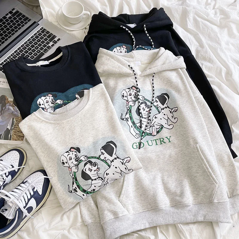 

Women's Cotton Fleece Lined Cute Spotted Dog Print Basic Hoodie / Sweatshirt