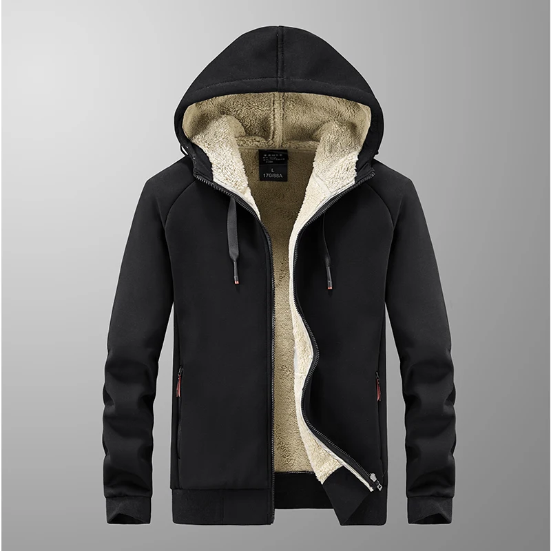 

Winter Zip Pockets Men's Warm Jacket Black Grey Thick Fleece Thermal Coat Man Windbreaker Casual Jackets Plus Size 6XL 7XL 8XL