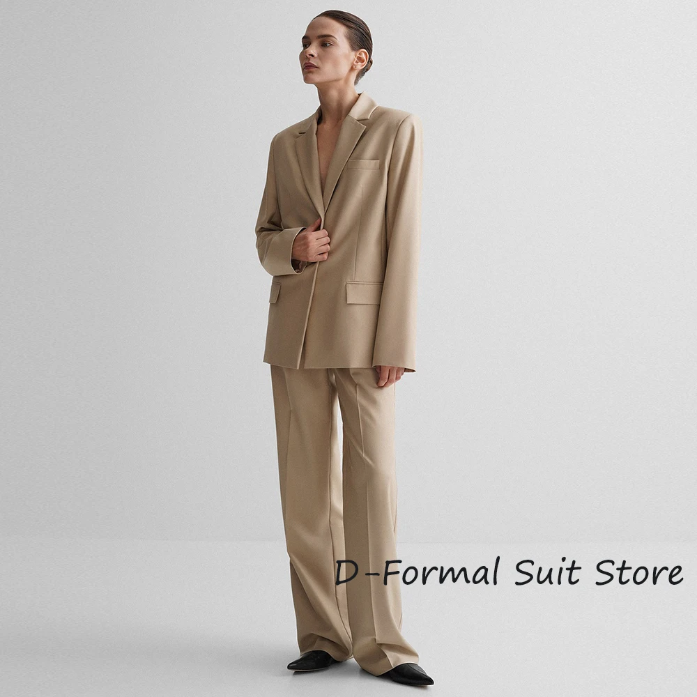 Women‘s 2 Piece Suit Fashoin Lady Loose Blazer And Striaght Pants Single Breasted Casual Formal Set Ensemble Femme 2 Pièces
