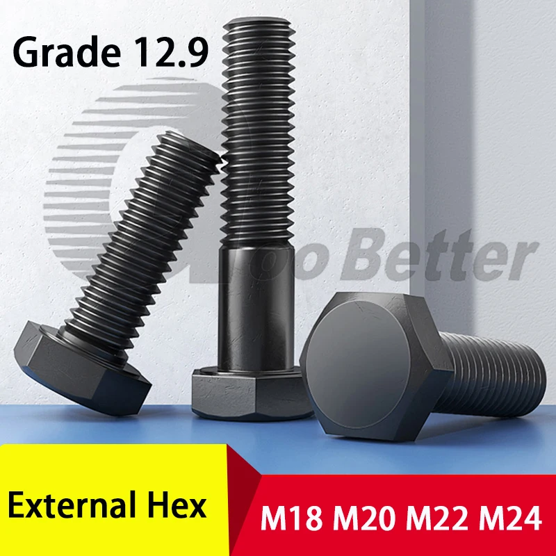 M18 M20 M22 M24 Grade 12.9 External Hex Screw Full Thread Hexagon Head Bolts Length 40-150mm