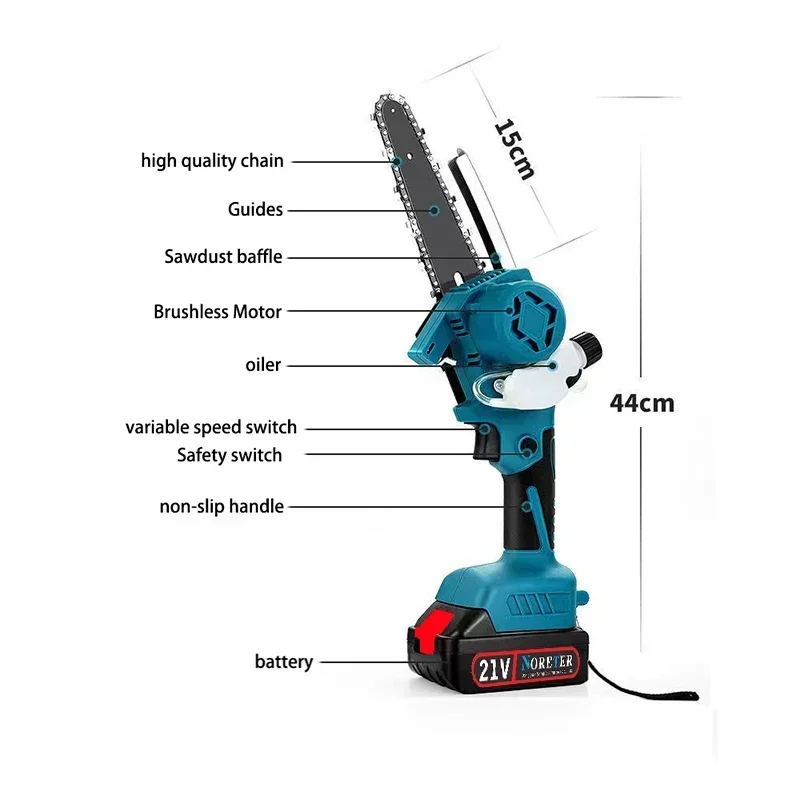 WASAI 6-дюймовая цепная пила Беспроводная электрическая для резки дерева