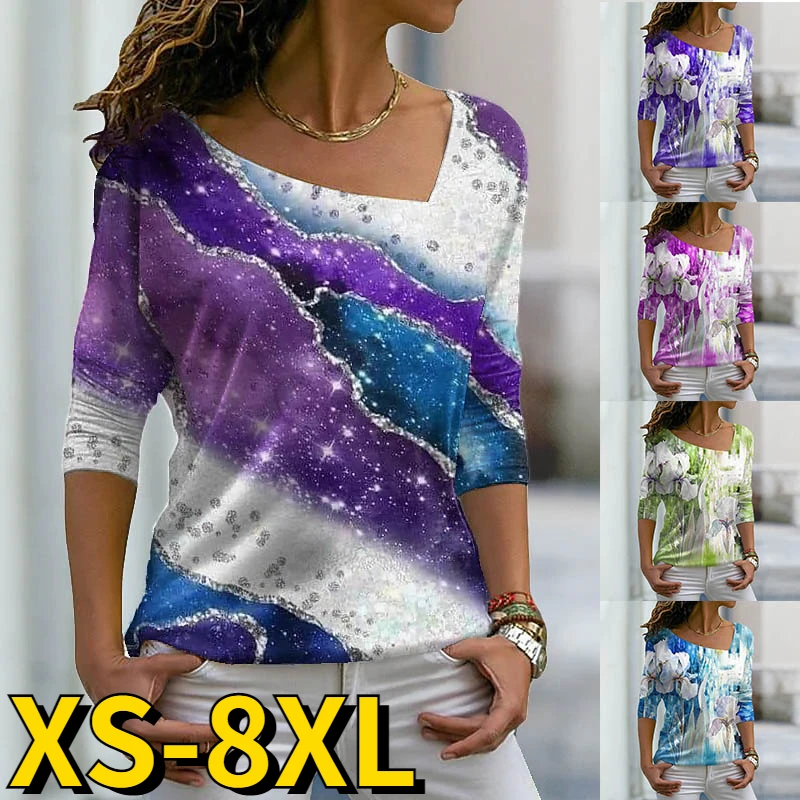 

2022 Sexy V-neck Long Sleeve Long Sleeve Printed Top Floral Design T-shirt Autumn Women Elegant Loose T-shirt Shirt Pullover