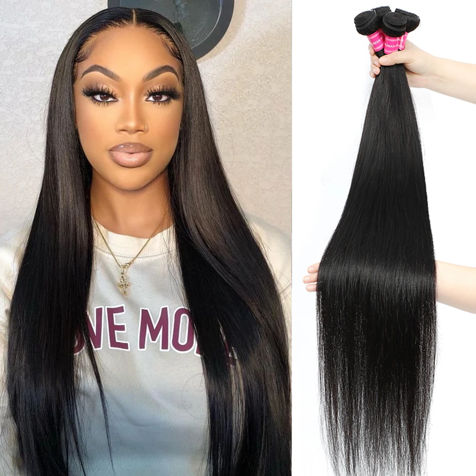 

Бразильские пряди волос, прямые искусственные пряди, неповрежденные волосы для наращивания, натуральные черные, 1/3/5 шт., 16-30 дюймов