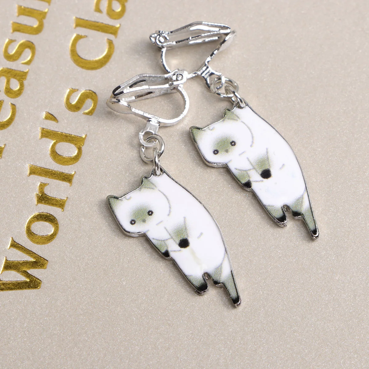 Жемчужные серьги для женщин креативные зажимы пирсинга мисс кошка узор