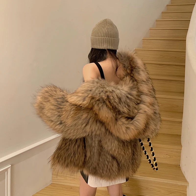 Maomaokong Genuine Fur Jacket Women's Short Warm Thick Fox Fur Coat Winter Fashion Slim Vest Natural Raccoon Fur Vest For Women