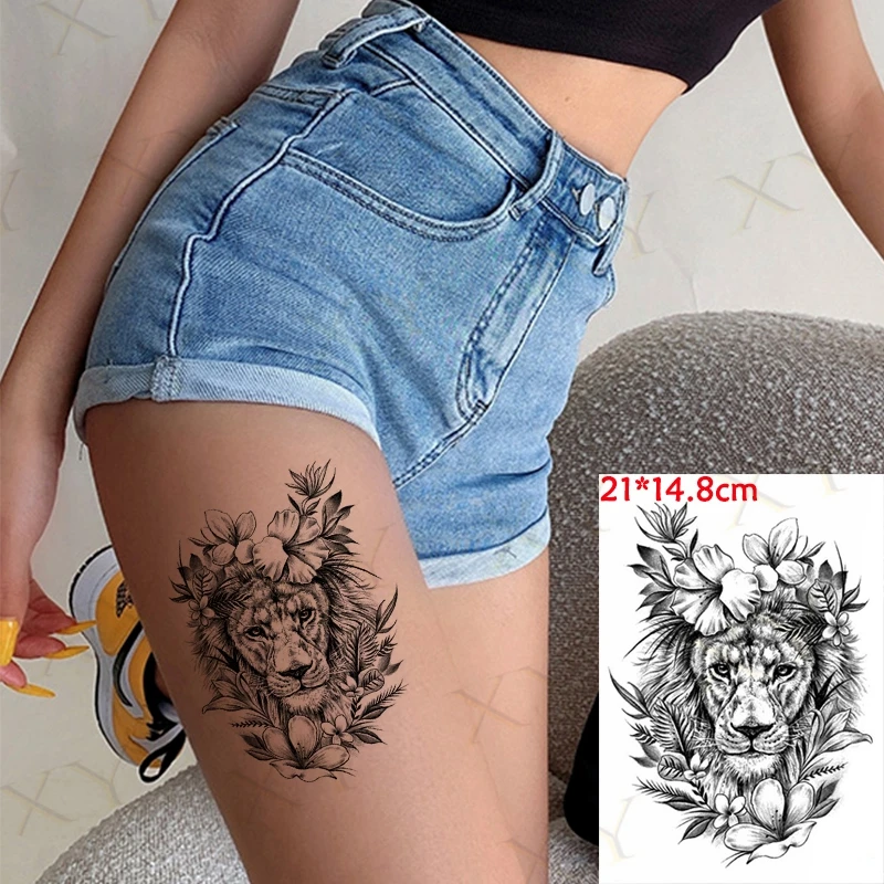 

Waterproof Temporary Tattoo Sticker Forest Wolf Tiger Lion Flowers Big Size Body Art Flash Tatoo Fake Tatto Stickers Men Women