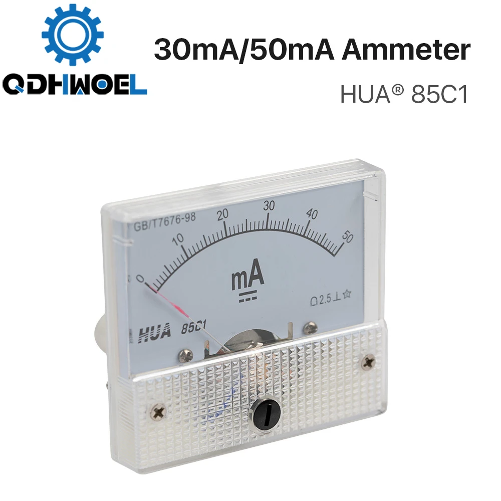 

QDHWOEL 30mA 50mA Ammeter HUA 85C1 DC 0-30mA 0-50mA Analog Amp Panel Meter Current for CO2 Laser Engraving Cutting Machine