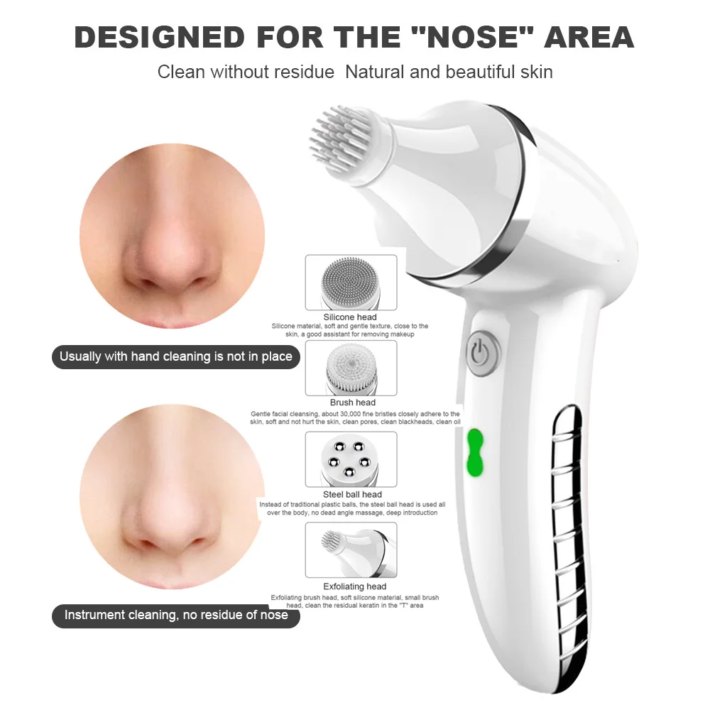4 In 1 Facial Cleansing Brush Silicone Deep Pore Sonic Vibration IPX6 USB Female  Apparatus Nu Face Nose MiniSkin Care