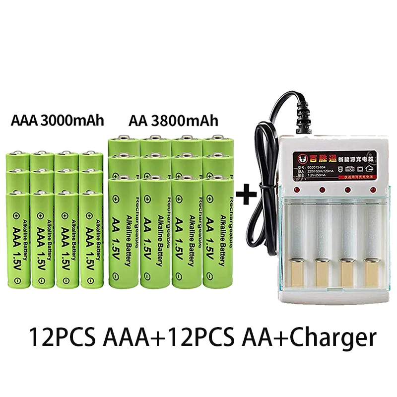 100% Original 1.5V AA3800mAh+AAA3000mAh Rechargeable battery NI-MH for Clocks mice computers toys so on + Charger | Электроника