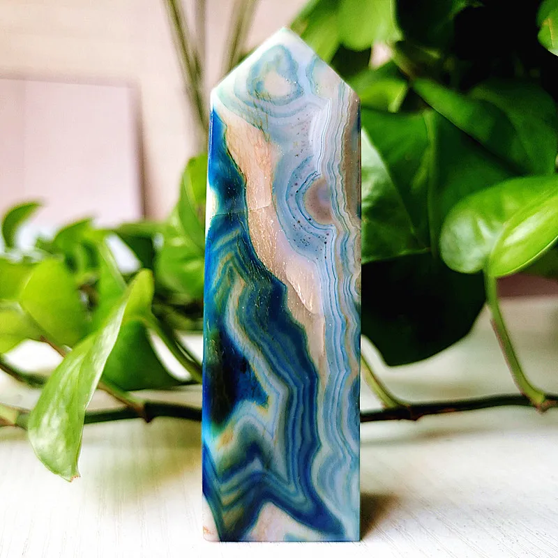

Natural STONE Blue SILK Lace Grain Agate CRYSTAL TOWER POINTS Home Decoration Wand Magic Reiki Meditation Chakra Healing Crystal