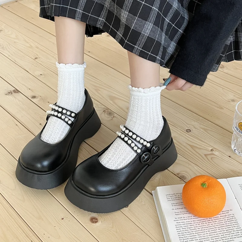 Harajuku Lolita Shoes Women Japanese E Girl Chunky Platform Cosplay Costume Student Mary Jane Black Shoe Shoes for Women images - 6