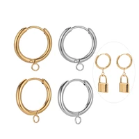 10pcs stainless steel plated huggie earrings hooks with loop ear post jump ring accessories for diy jewelry making findings