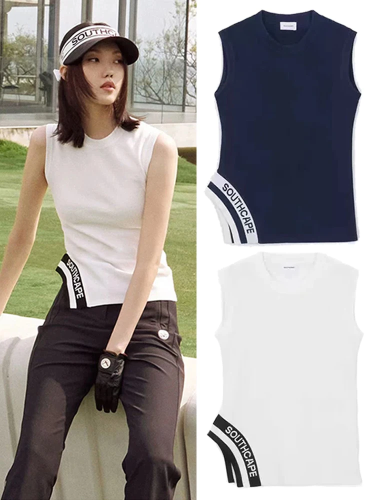 

2023South Cape Golf Women Wear Summer Round Neck Ice Silk Knitted Breathable Sleeveless Slim Fit Tank Top in South Korea