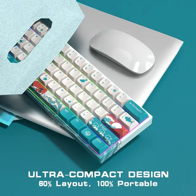 M61 Wireless Mechanical Keyboard 61 Keys 2.4G Rechargeable RGB Backlit Gaming Keyboard 60% Coral Sea Gateron Switch for PC 5