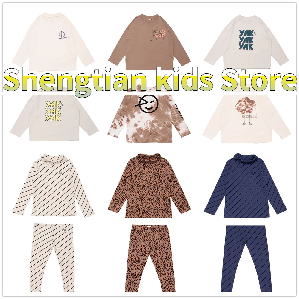 

Осень-зима 2022, домашний костюм, хлопковая Футболка для мальчиков и девочек, леггинсы с длинным рукавом, пижамный комплект [предварительная п...