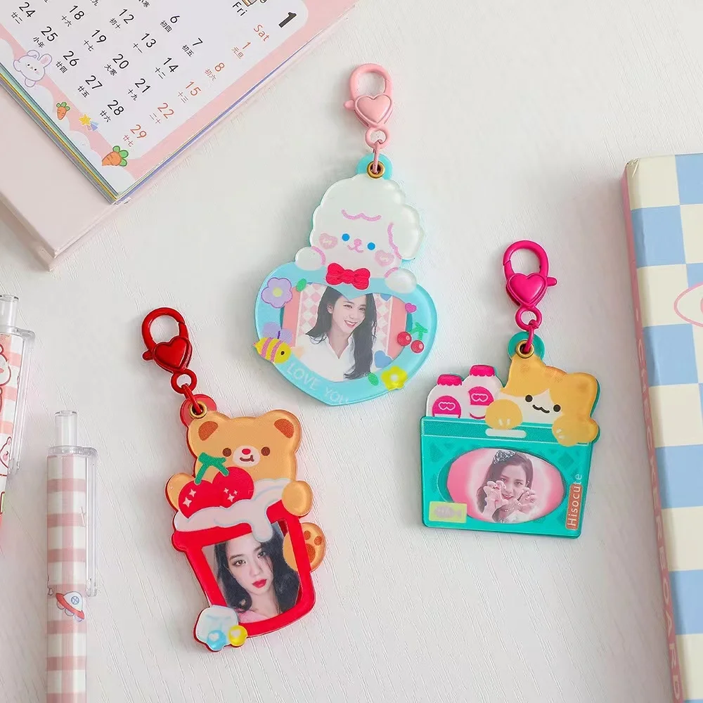 

Cartoon bear DIY Kpop Photocard keychain photo Frame ancient card Gucca Acrylic disc Idol star chasing pendant school stationery