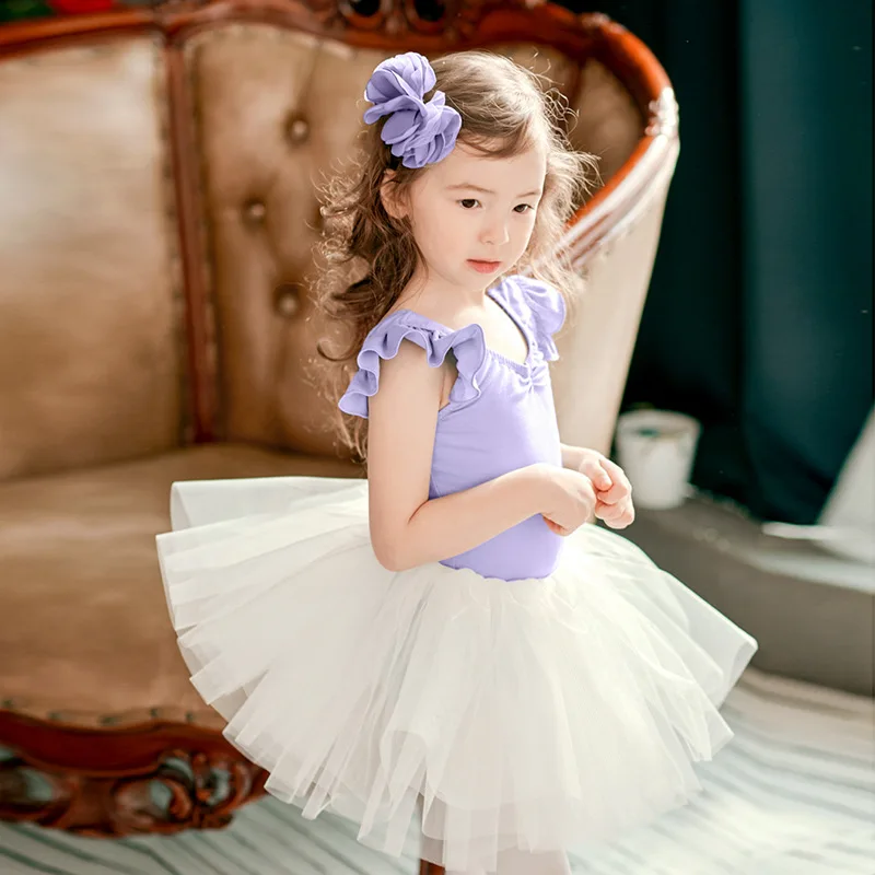 

Girls Prom Summer Dress for Dancing Ballet Skirt Dance Split Suit White Gymnastics Leotards with Skirt Professional Ballet Tutu