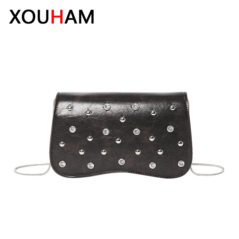 

XOUHAM Shoulder Bag for Women 4 Color PU Leather Rivet Crossbody Bags Fashion Ladies Winter Chain Commuting Underarm Purse