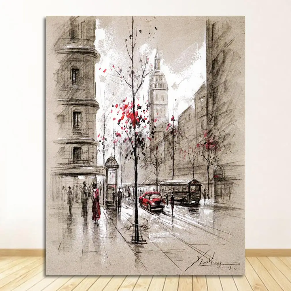 Печатает плакаты, 3-х предметные абстрактные городские уличные пейзажные картины для гостиной, настенные художественные рамки, картины на холсте, домашний декор HD