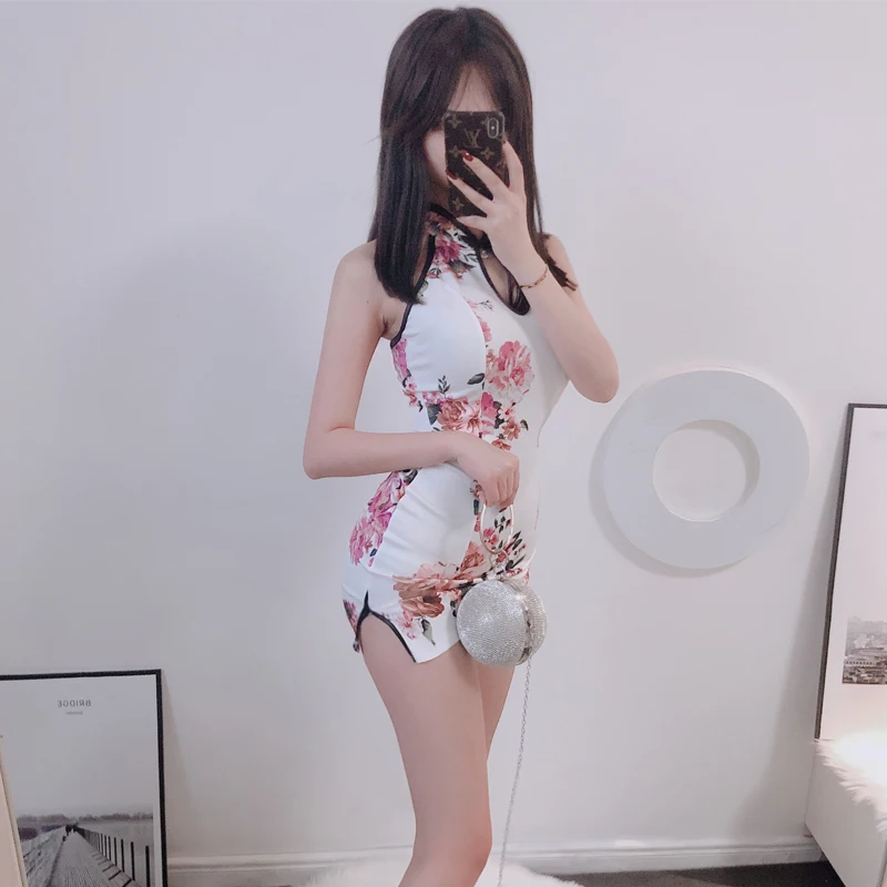 Короткое платье Tight Bodycon Plum Blossom Split Sexy Chinese Qipao Mini Vestido Traditional Costume Women Vintage Satin Cheongsam Dress.