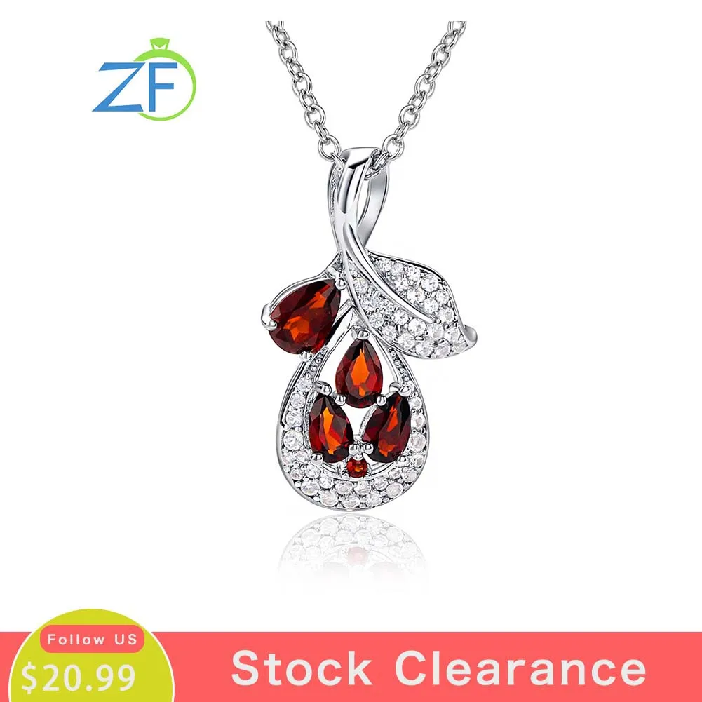 

GZ ZONGFA Real 925 Sterling Silver Carambola Pendant Necklace for women Natural Garnet Stone Trendy Designs Fine Jewelry