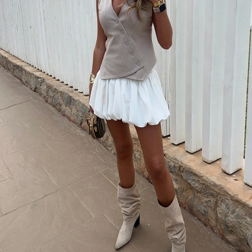 Милая женская юбка-баллон y2k с высокой эластичной талией расклешенные мини-юбки