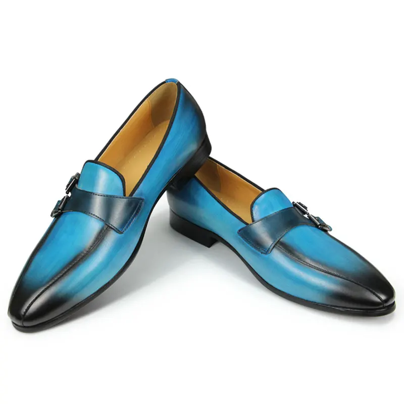 Double Monk Strap Casual Classic Gentleman Business Fashion Office Slip-on Sky Blue Black 46