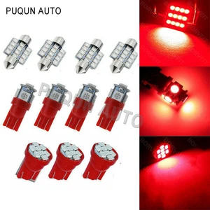 11Pcs Auto Car Interior Bright Red LED Bulb Light Parking Backup T10 & 31mm License Plate Dome Lights