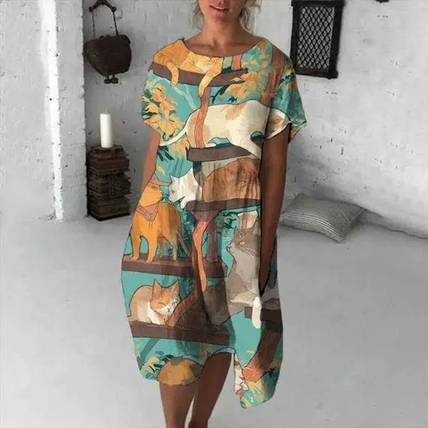 

Four Sided Stretch Casual Dresses Womens Crew Neck Comfortable Printed Wear