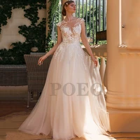 luxury wedding dress buttons beading exquisite appliques sleeveless o neck tulle princess glitter vestido de novia women