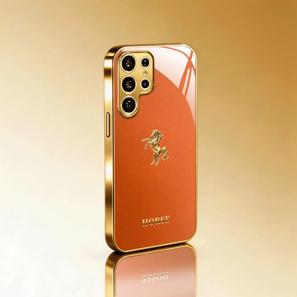 Фото Стеклянный чехол для телефона с дизайном Golden Leap Horse, подходит для Samsung Galaxy S26 S25 S24 S22 S21 S20 FE/Ultra/Plus, противоударная задняя крышка №1