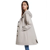 autumn winter womens rainproof hooded trench coat mid length top fashion leisure coat loose plus size outdoor windbreaker new