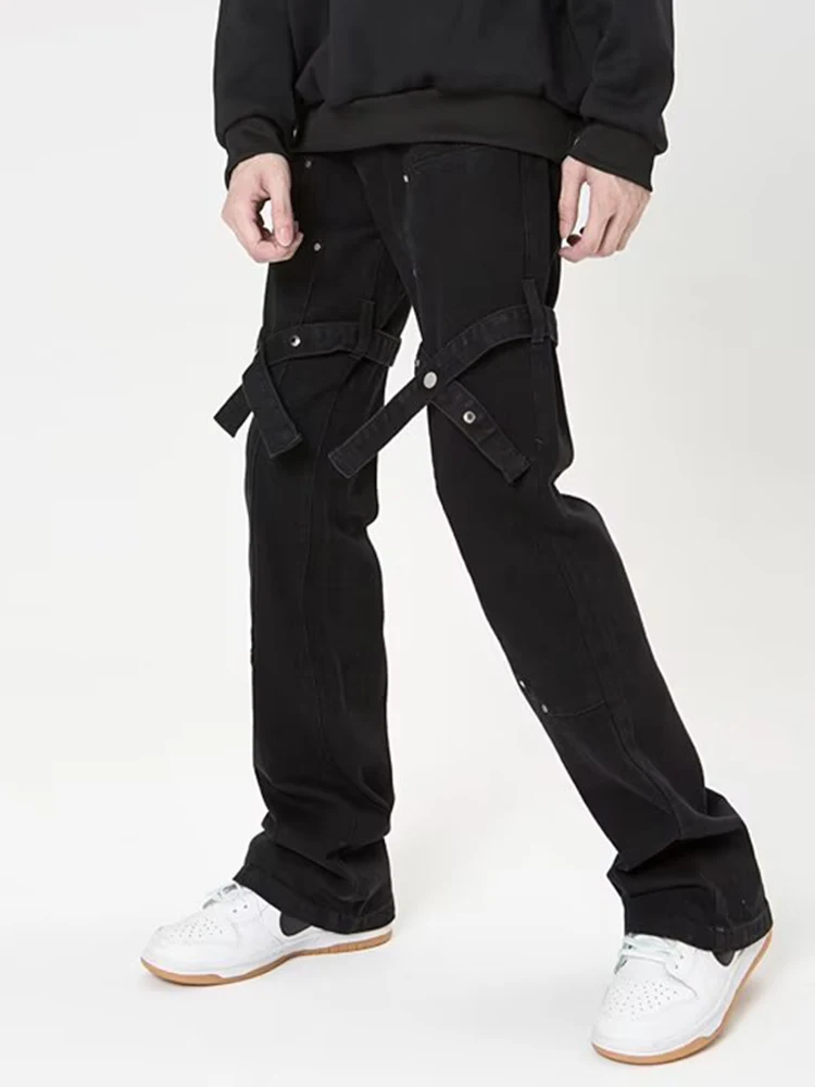 Four Seasons Men's Jeans Korean Trend Letter Print Loose Raw Edge Jeans Hip Hop Design Trousers Streetwear Ins Hot Sale JEANS