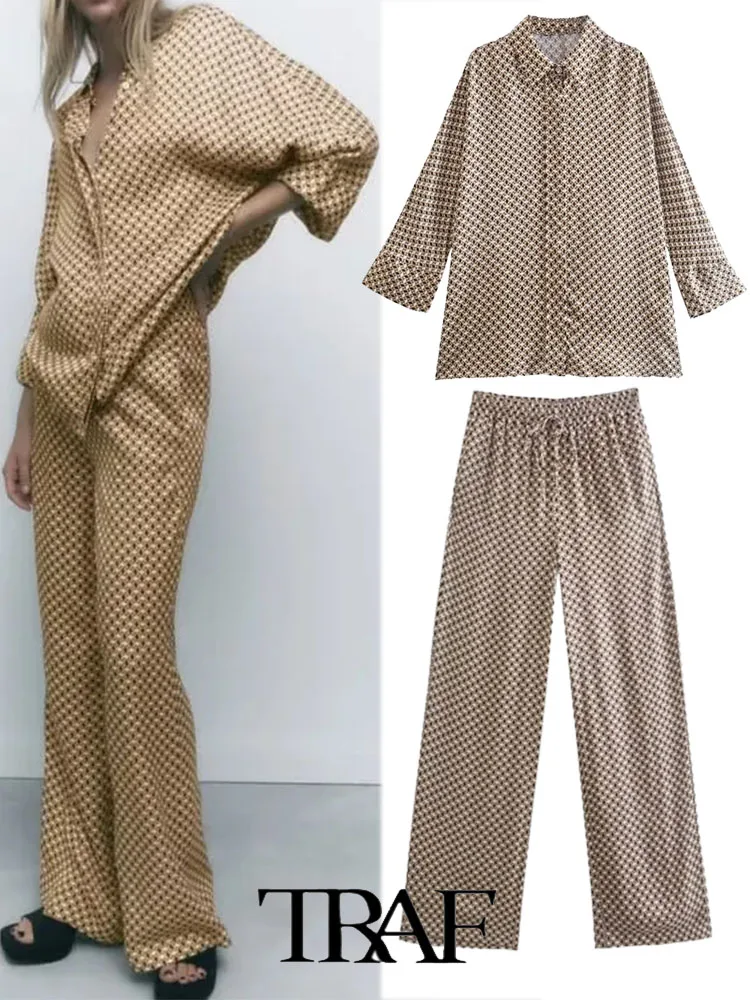 

Комплект из двух предметов для женщин, рубашка с принтом и брюки с принтом