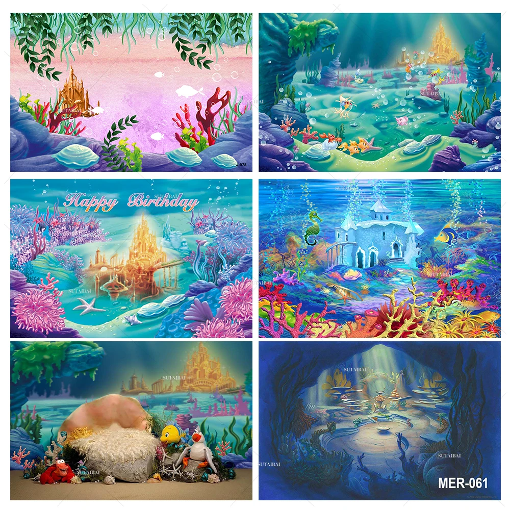 

День рождения подводный мир Русалка пузырь золотой замок фотография декорация фоны для фотостудии