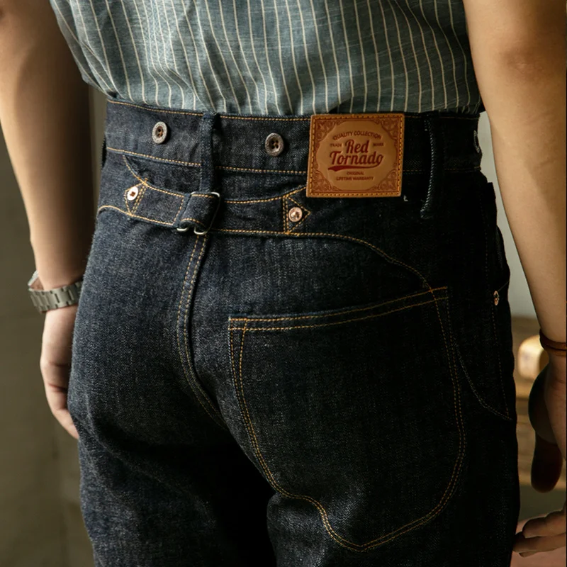 

FBC-0001 Red Tornado Read Description! 14oz Indigo Selvage Pants One Washed Sanforized Thick Raw Denim Buckle Jean