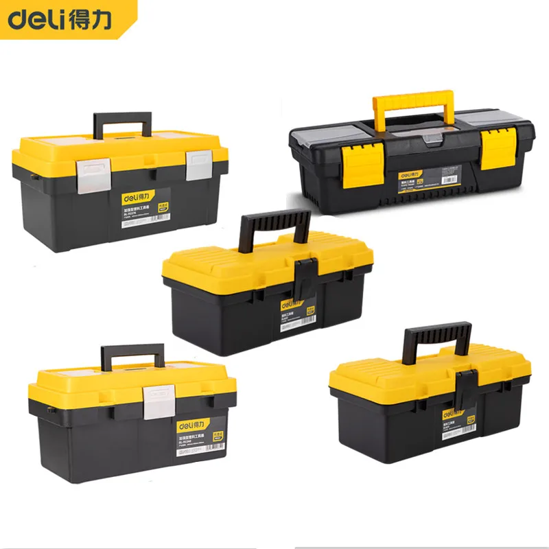 Deli Multiple Specifications Tool Boxes Double Layer Tools Storage Box Multifunction Workers Portable Parts Organizer Toolbox