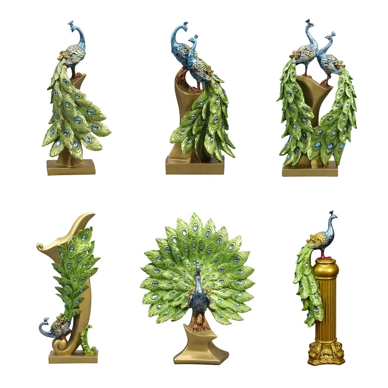 

50LB European Style Resin Peacock Figurine Ornament Open Screen Feng Shui Crafts for Home Bedroom Living Room Decor Wedding Gift