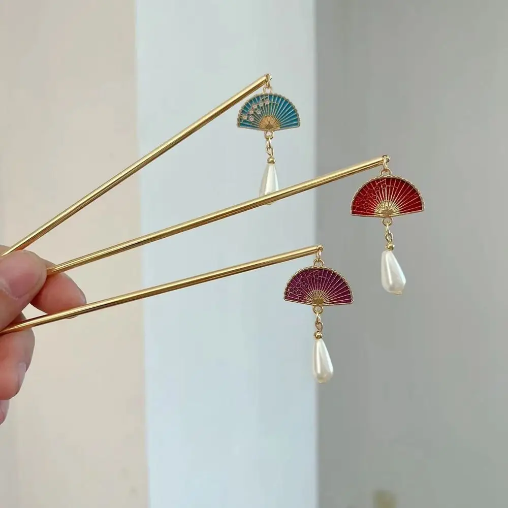 

Design Tool Pearl Ancient Headwear Metal Hairpin Ancient Style Hairpin Chinese Style Headwear Hanfu Fan Hair Sticks