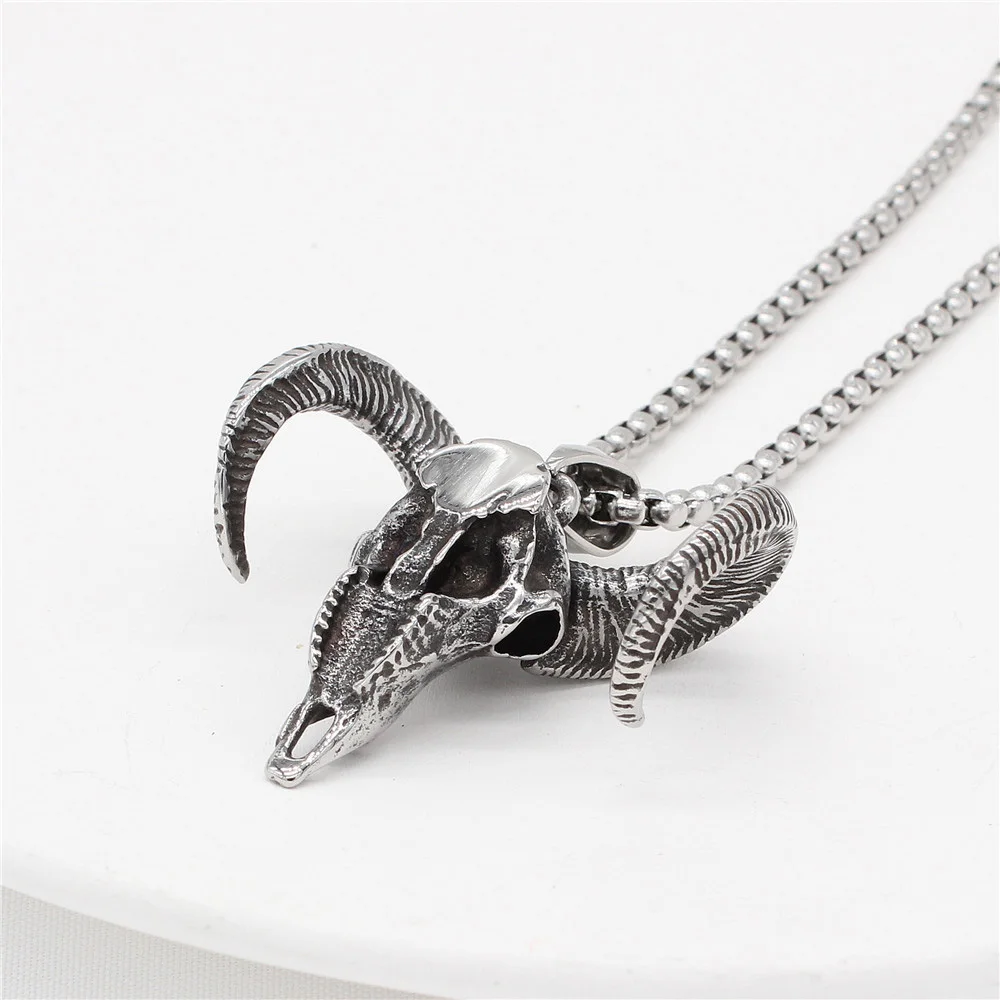 Gothic Satan Goat Head Necklace Pendant Men Vintage Stainless Steel Egyptian Cross Necklace Fashion Jewelry Gift Wholesale images - 6