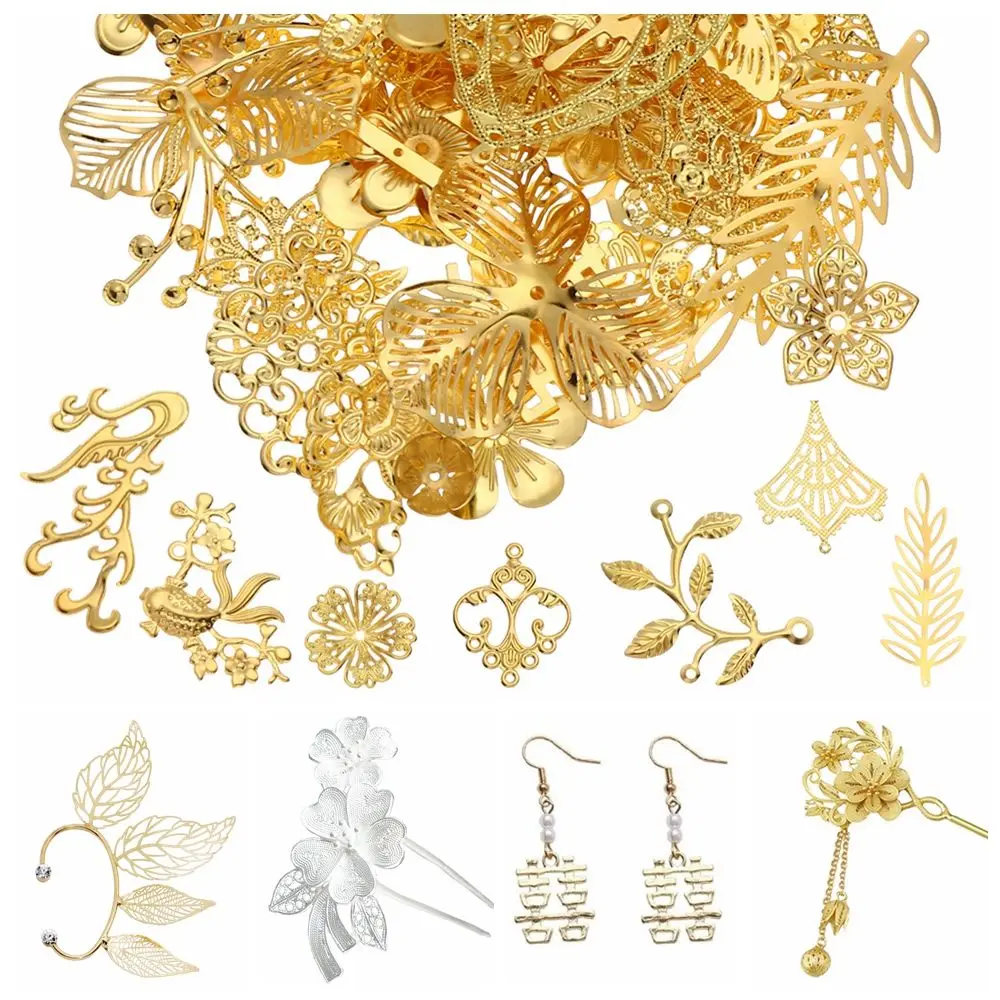 

Making Barrettes DIY Accessories Hairpin Crafting Mixed Pattern Retro Filigree Butterflies Leaves Metal Flower Slices