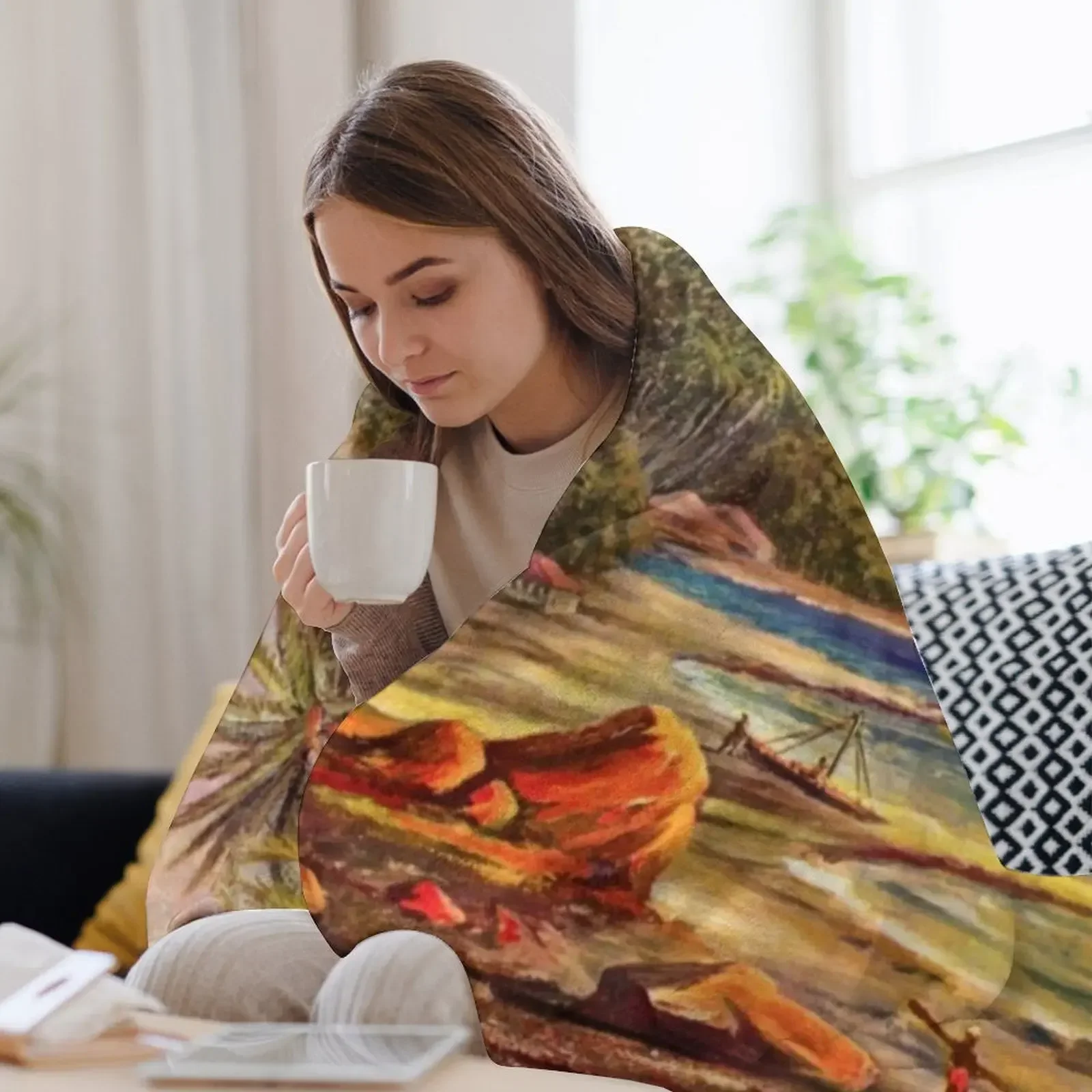 Cocos Island at Belligema (Gan-Duva) Цейлон -Ernst Haeckel Плед Модные диваны аниме для зимы Одеяла