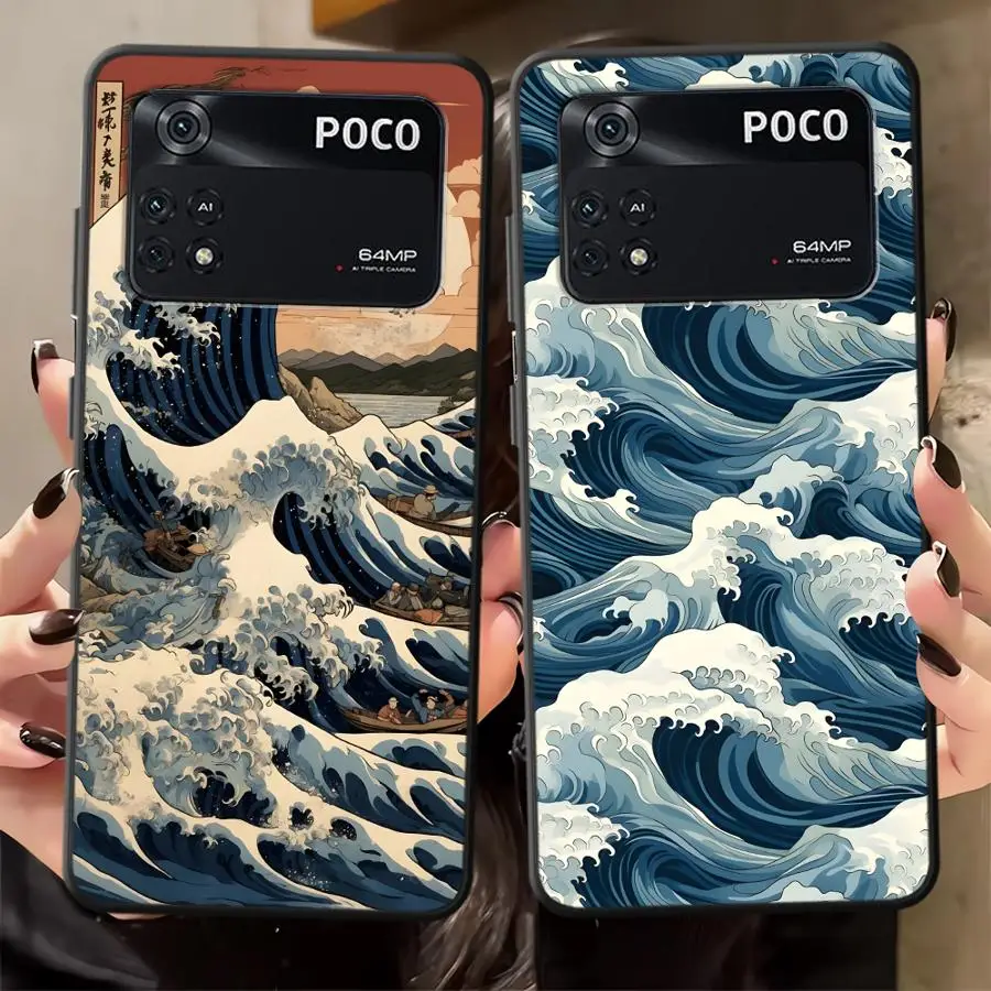 Фото Чехол для телефона Xiaomi Poco F8 X3 X4 X5 X7 Pro C71 C75 C61 F3 M5 C50 M3 M4 M7 F1 с мультяшным рисунком волны №1