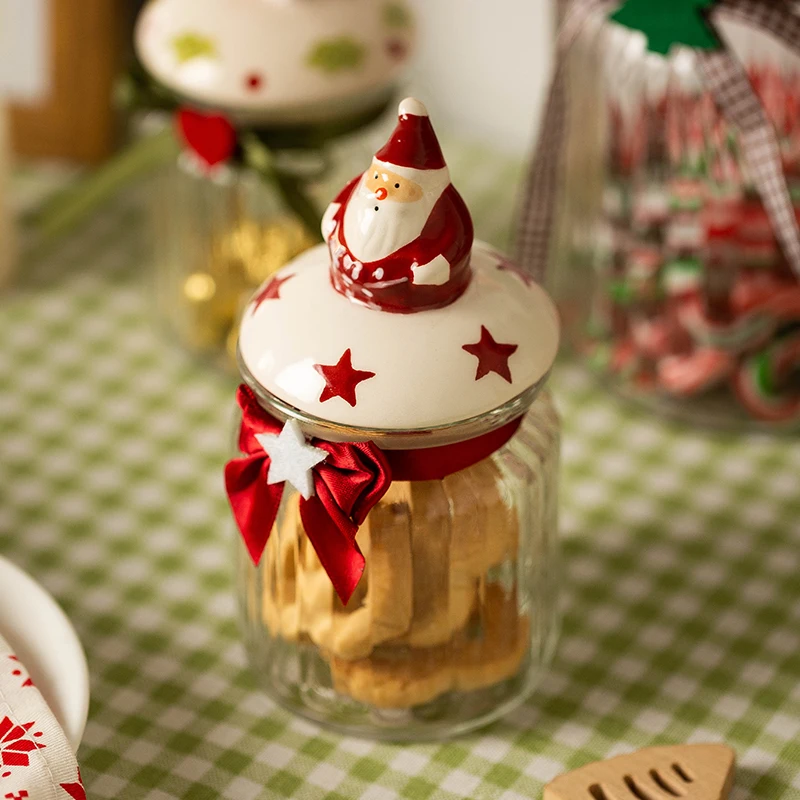 

European Style Christmas Sealed Glass Candy Jar Household Storage Jar Dried Fruit Jar Roman Sugar Bowl Yurt Snack Jar Sealed Jar