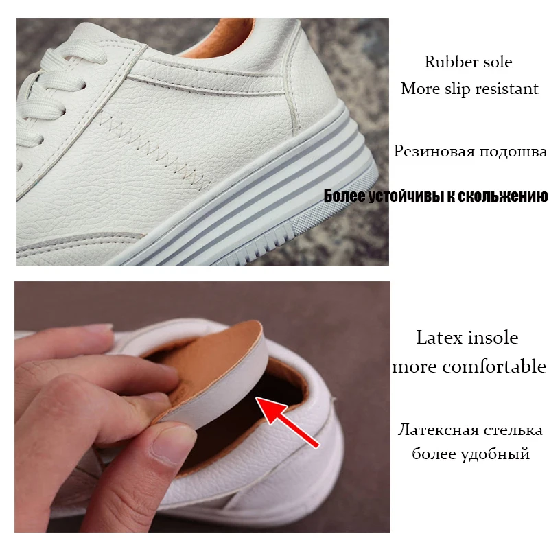 Women Fashion White Split Leather Chunky Sneakers White Shoes Lace Up Women's Tennis Shoes vulcanise Platform Woman Casual Shoes
