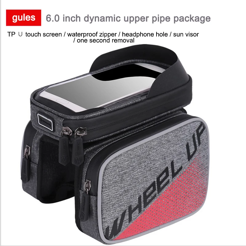 

Сумка на переднюю раму велосипеда, 6,2 дюйма, для сенсорного экрана, Фотосумка, водонепроницаемая сумка для хранения на верхнюю трубу велосип...