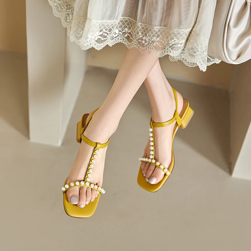 

Женские босоножки из натуральной воловьей кожи, с Т-образным ремешком и пряжкой, 22-2022 см