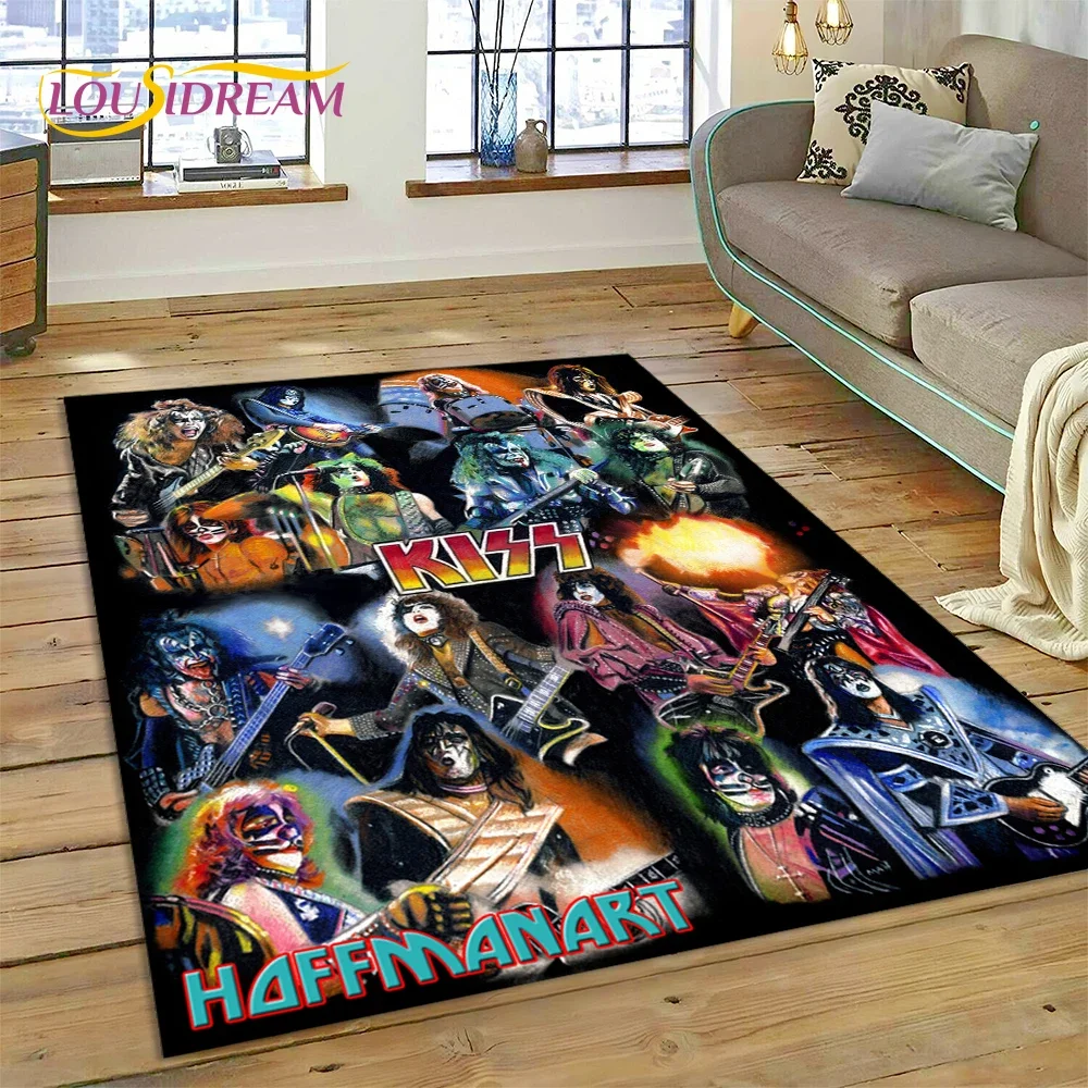 Фото 3D коврик Kiss Rock с тяжелым металлическим ремешком, ковер для спальни, гостиной, домашнего декора дивана, детская игра, большой Декоративный Напольный коврик, подарок №5